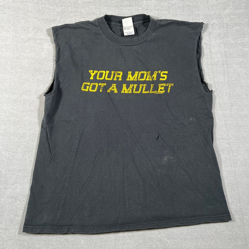 Delta Pro Weight Your Moms Got A Mullet Cut Off Graphic Tank Top Mens M Black